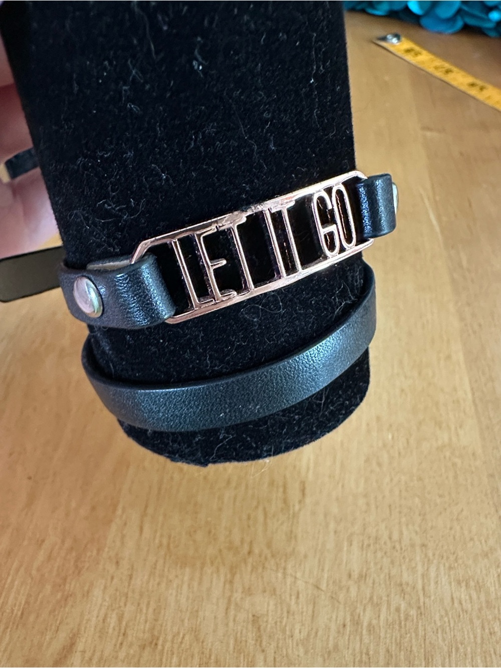 Origami Owl Black Leather Double Wrap Bracelet Rose Gold Let It Go 15"